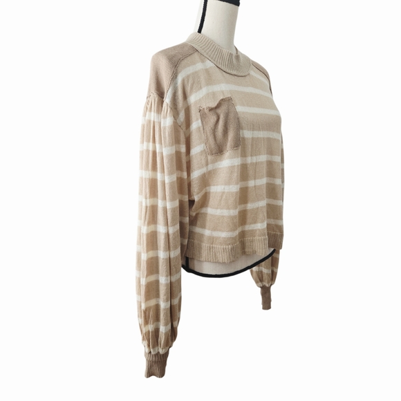 Free People Striped Linen Knit Sweater Large NWT - Picture 6 of 10